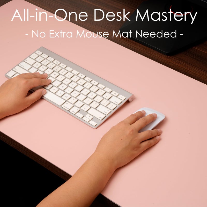 WAYBER Leather Desk Pad Protector, Waterproof Mouse Pad, PU Desk Mat, Office Desk Cover, Desk Writing Mat for Office/Home/Work/Cubicle (Pink/Silver) 31.5x15.7in - Image 3